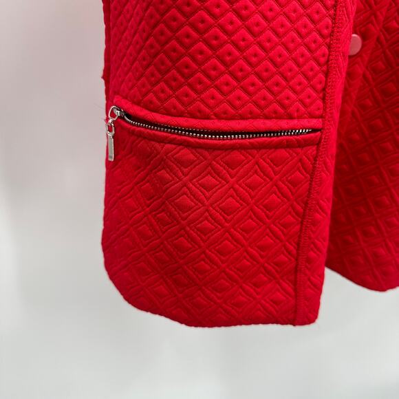 CHICO'S Red Quitled Textured Snap Closure Knit Jacket Blazer // L - Picture 6 of 13